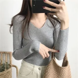 Pull en col V gris - 594
